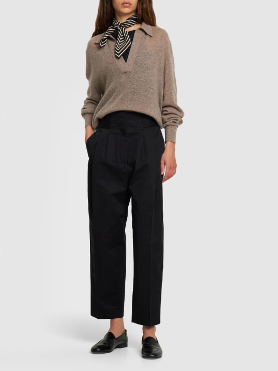 Toteme: Pantalon droit en coton à double plis - Noir - women_1 | Luisa Via Roma