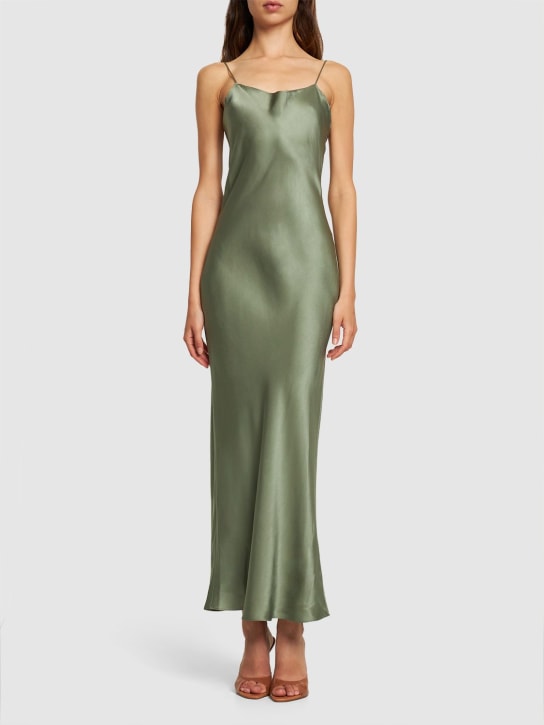 ANINE BING: Chloe silk satin long dress - Green - women_1 | Luisa Via Roma