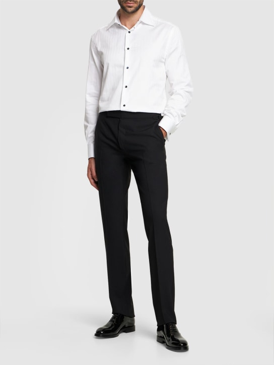 Brunello Cucinelli: Cotton tuxedo shirt - White - men_1 | Luisa Via Roma