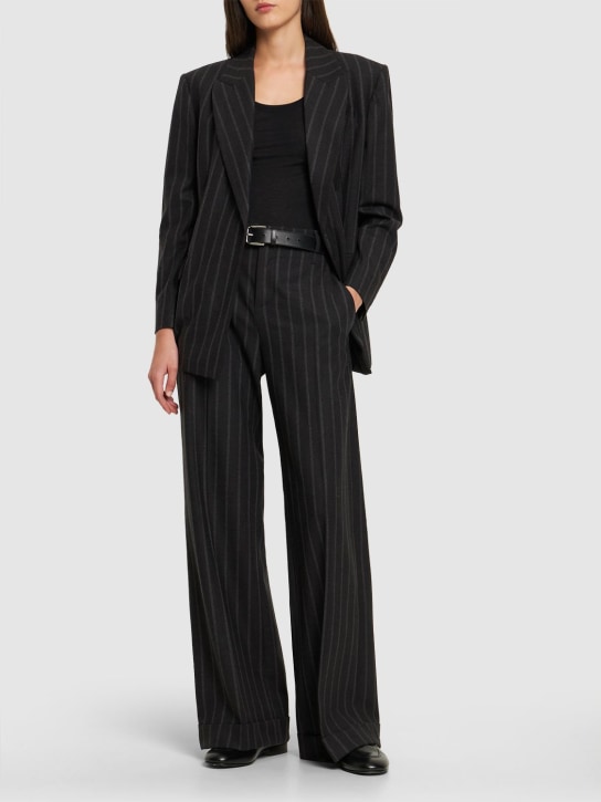 Brunello Cucinelli: Pantaloni dritti gessati in lana - Grigio Scuro - women_1 | Luisa Via Roma