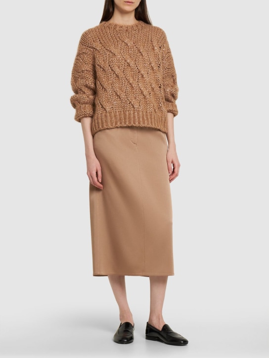 Brunello Cucinelli: Mohair blend braided knit sweater - Camel - women_1 | Luisa Via Roma