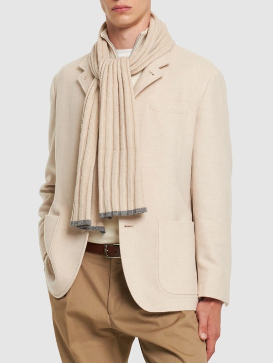 Brunello Cucinelli: Fine cashmere rib knit scarf - Beige - men_1 | Luisa Via Roma