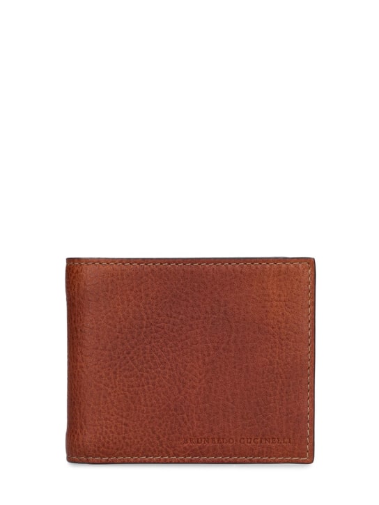 Brunello Cucinelli: Grained leather bifold wallet - men_0 | Luisa Via Roma