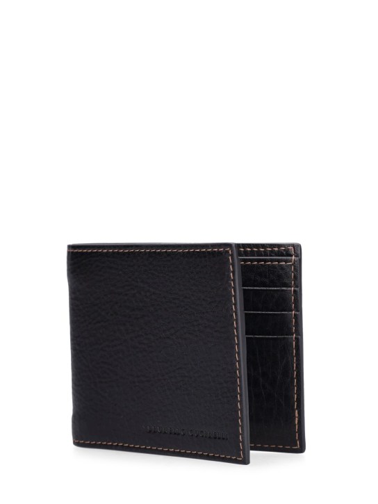 Brunello Cucinelli: Grained leather bifold wallet - men_1 | Luisa Via Roma