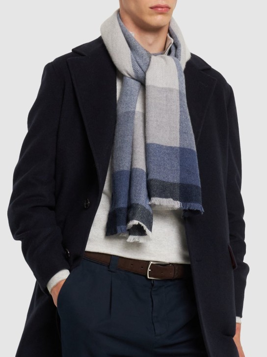 Brunello Cucinelli: Wool & cashmere scarf - Blue/Grey - men_1 | Luisa Via Roma