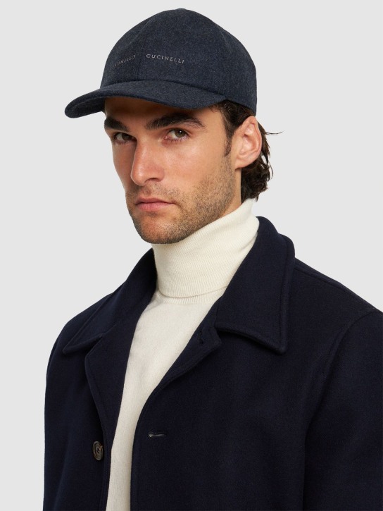 Brunello Cucinelli: Logo wool flannel baseball cap - men_1 | Luisa Via Roma