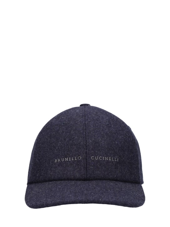 Brunello Cucinelli: Logo wool flannel baseball cap - men_0 | Luisa Via Roma