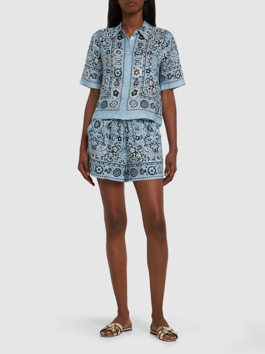 Tory Burch: Shorts aus Leinen mit Druck - Blau - women_1 | Luisa Via Roma