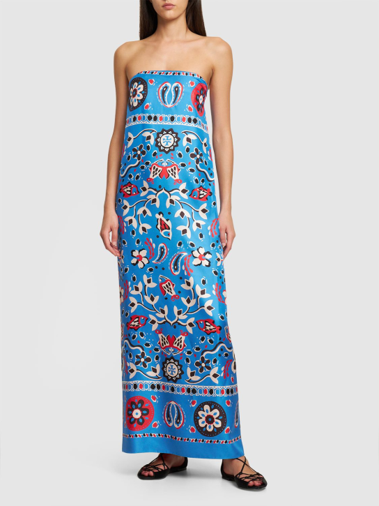 Tory Burch: Vestido midi de seda sin tirantes - Multicolor - women_1 | Luisa Via Roma