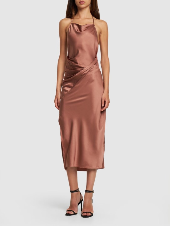 Helmut Lang: Vestito midi in raso di seta stretch - Rosa - women_1 | Luisa Via Roma