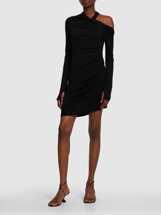Helmut Lang: Viscose jersey twist midi dress - Siyah - women_1 | Luisa Via Roma
