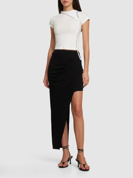 Helmut Lang: Viscose draped asymmetric midi skirt - Black - women_1 | Luisa Via Roma