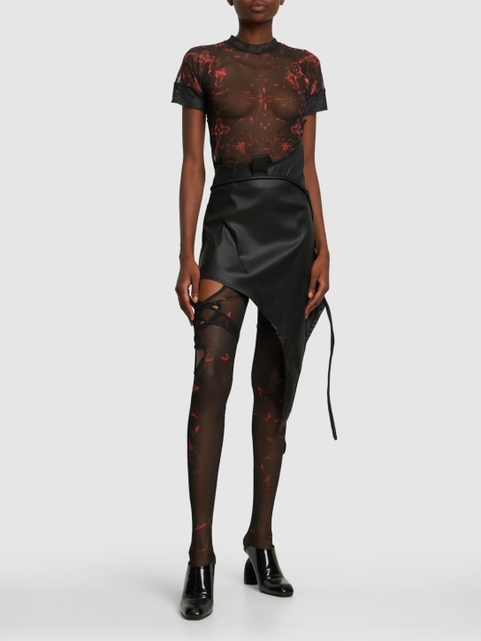 Ottolinger: Printed mesh tabi stockings - Black/Red - women_1 | Luisa Via Roma