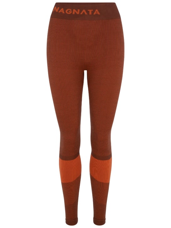 Nagnata: Yang rib knit wool blend leggings - Orange/Brown - women_0 | Luisa Via Roma