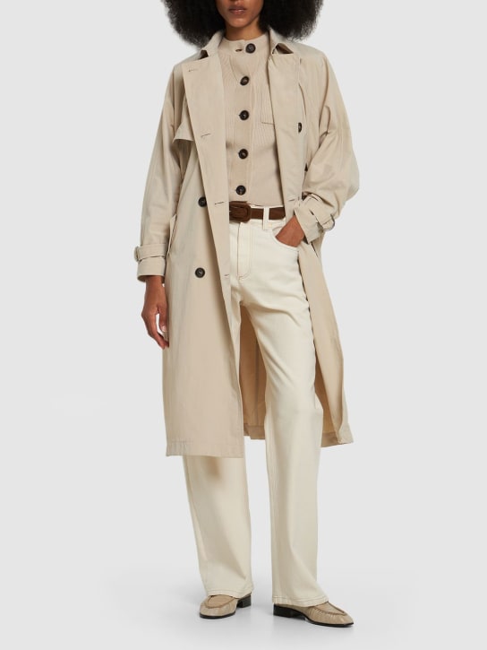 Brunello Cucinelli: Trench-coat en gabardine technique avec ceinture - Beige - women_1 | Luisa Via Roma