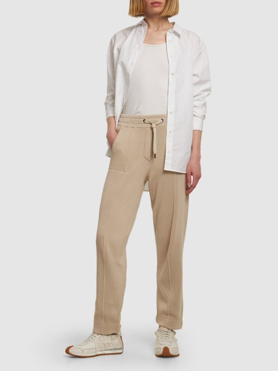 Brunello Cucinelli: Pantalon en maille de coton - Beige - women_1 | Luisa Via Roma