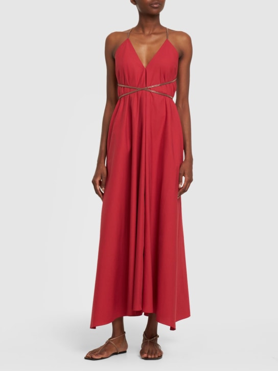 Brunello Cucinelli: Belted cotton poplin midi dress - Red - women_1 | Luisa Via Roma