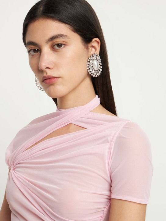 Alessandra Rich: Oval crystal earrings w/ faux pearl - Beyaz/Kristal - women_1 | Luisa Via Roma