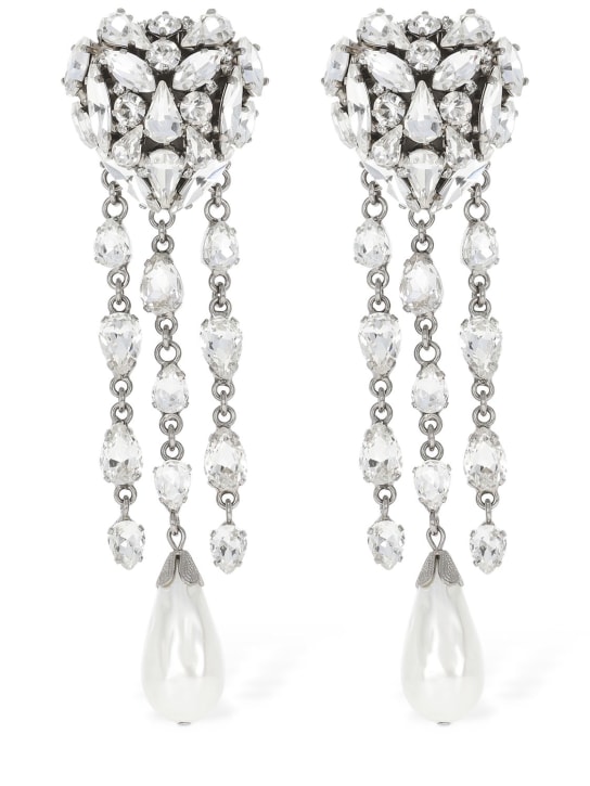 Alessandra Rich: Crystal heart earrings w/ fringes - Silber/Kristall - women_0 | Luisa Via Roma