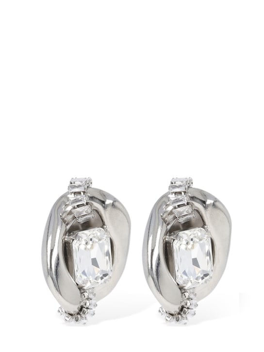 Alessandra Rich: Chain earrings w/ crystals - Gümüş - women_1 | Luisa Via Roma