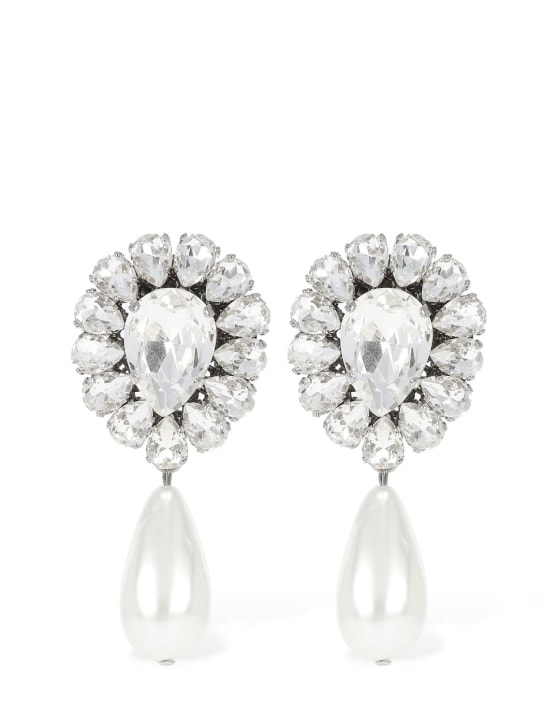 Alessandra Rich: Crystal earrings w/ faux pearl - Crystal/White - women_0 | Luisa Via Roma
