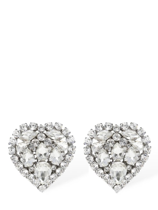 Alessandra Rich: Crystal heart earrings - Silver - women_0 | Luisa Via Roma