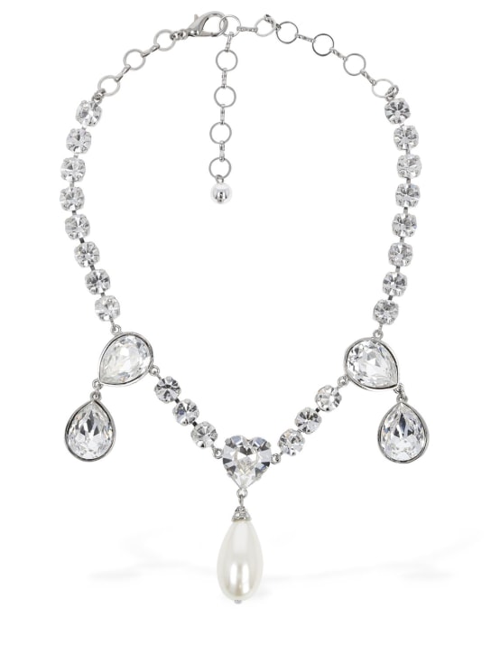 Alessandra Rich: Necklace w/ crystal & faux pearl drops - Beyaz/Kristal - women_0 | Luisa Via Roma