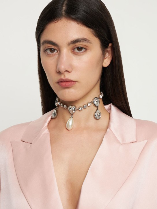 Alessandra Rich: Necklace w/ crystal & faux pearl drops - Beyaz/Kristal - women_1 | Luisa Via Roma