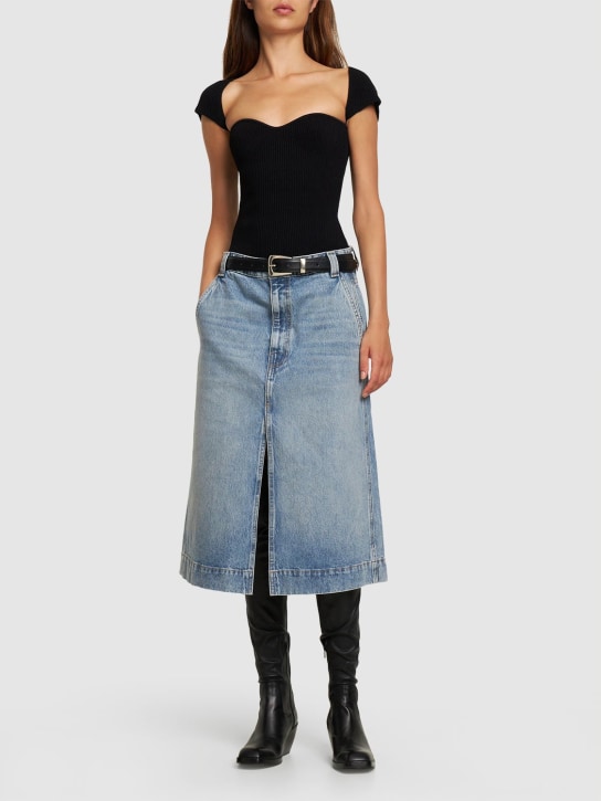 Khaite: Charlene cotton denim midi skirt - Mavi - women_1 | Luisa Via Roma