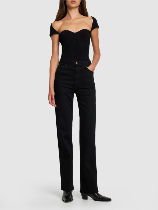 Khaite: Jeans rectos con cintura alta - Negro - women_1 | Luisa Via Roma