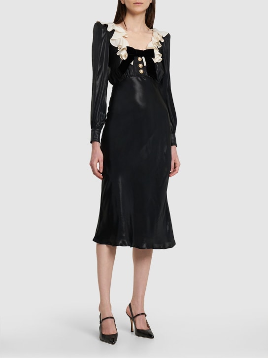 Alessandra Rich: Laminated cady volant collar midi dress - Black - women_1 | Luisa Via Roma