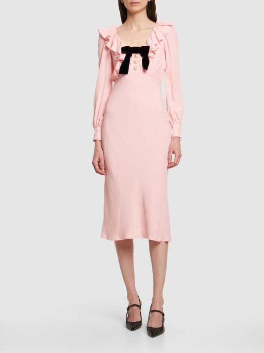 Alessandra Rich: Silk blend cady dress w/ volant collar - Pembe - women_1 | Luisa Via Roma