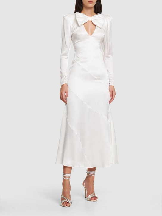 Alessandra Rich: Silk satin midi dress w/ bow - White - women_1 | Luisa Via Roma