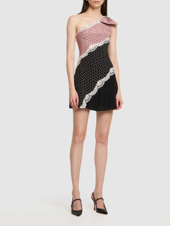 Alessandra Rich: Heart print silk cady mini dress - Multicolor - women_1 | Luisa Via Roma