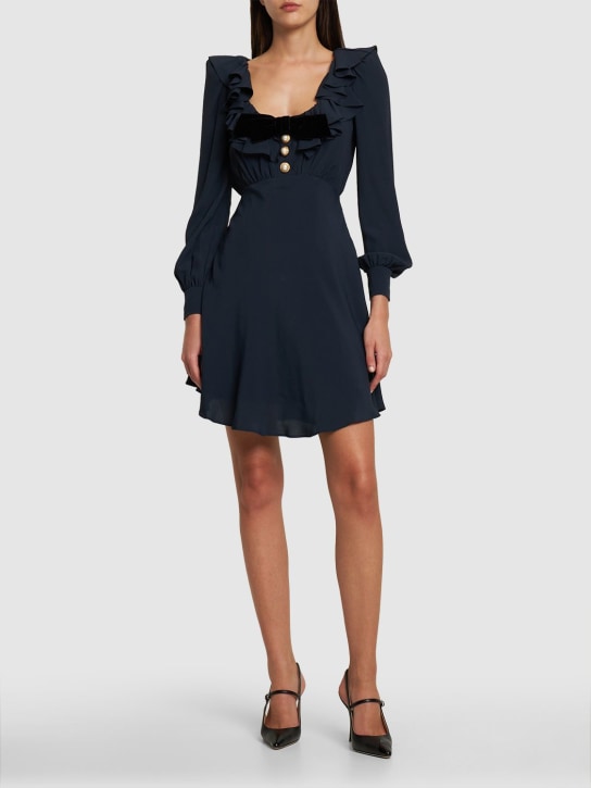 Alessandra Rich: Cady mini dress w/ volant collar - Navy - women_1 | Luisa Via Roma