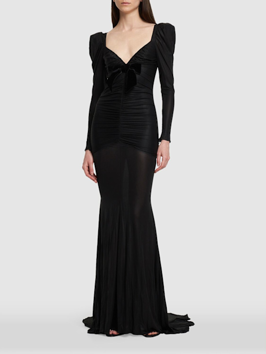 Draped laminated cady long dress - Thumbnail 2