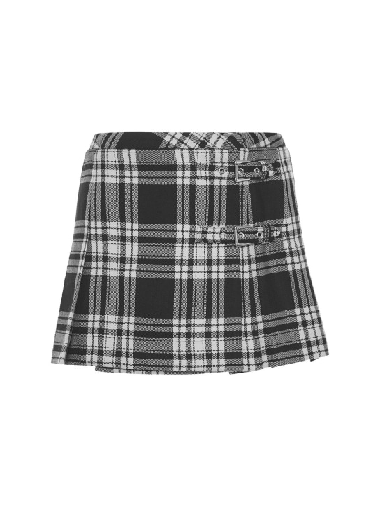 Alessandra Rich: Tartan wool mini skirt w/ buckles - Black/White - women_0 | Luisa Via Roma