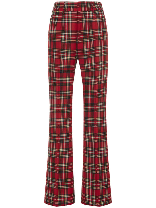 Alessandra Rich: Pantaloni dritti vita media in lana tartan - Rosso - women_0 | Luisa Via Roma