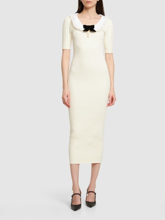 Alessandra Rich: Cotton knit midi dress w/ collar - White - women_1 | Luisa Via Roma