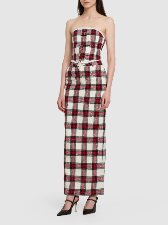 Alessandra Rich: Checked lurex bustier w/ buckles - women_1 | Luisa Via Roma