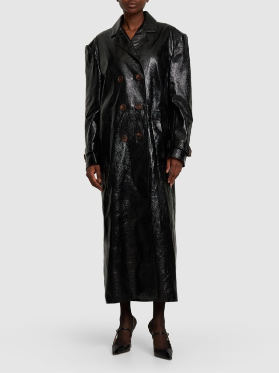 Alessandra Rich: Oversize patent leather long coat - Siyah - women_1 | Luisa Via Roma