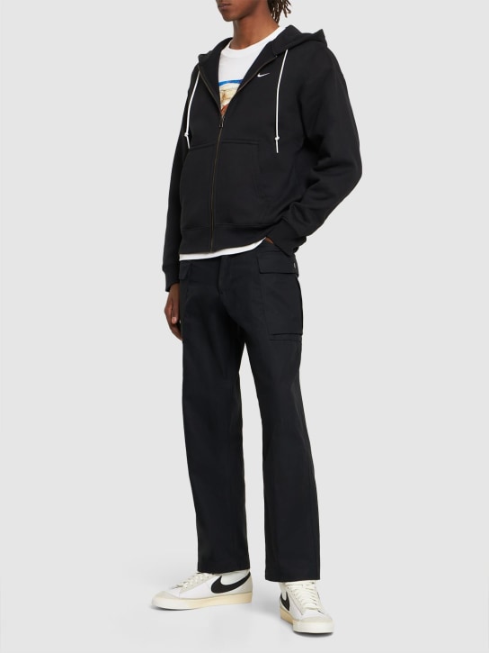 Nike: Solo Swoosh cotton blend zip hoodie - Black/White - men_1 | Luisa Via Roma