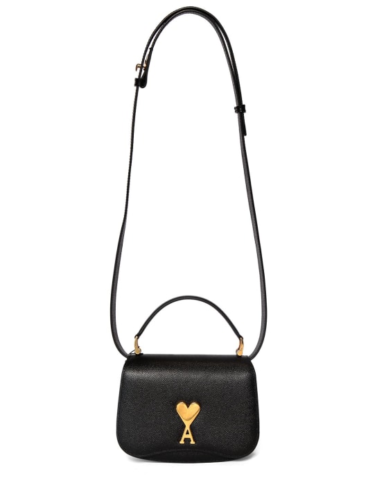 AMI Paris: Mini Paris Paris grained leather bag - Black - women_0 | Luisa Via Roma