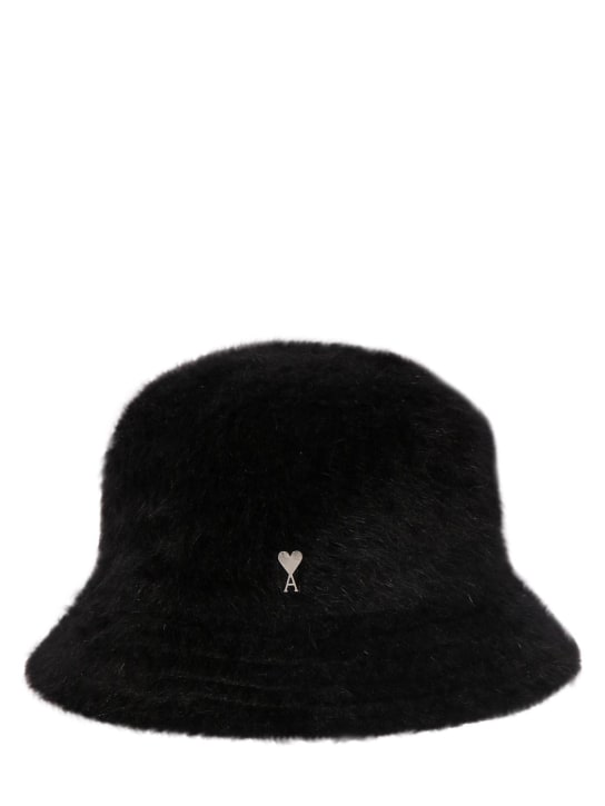 AMI Paris: Fluffy wool & acrylic bucket hat - Black - women_0 | Luisa Via Roma
