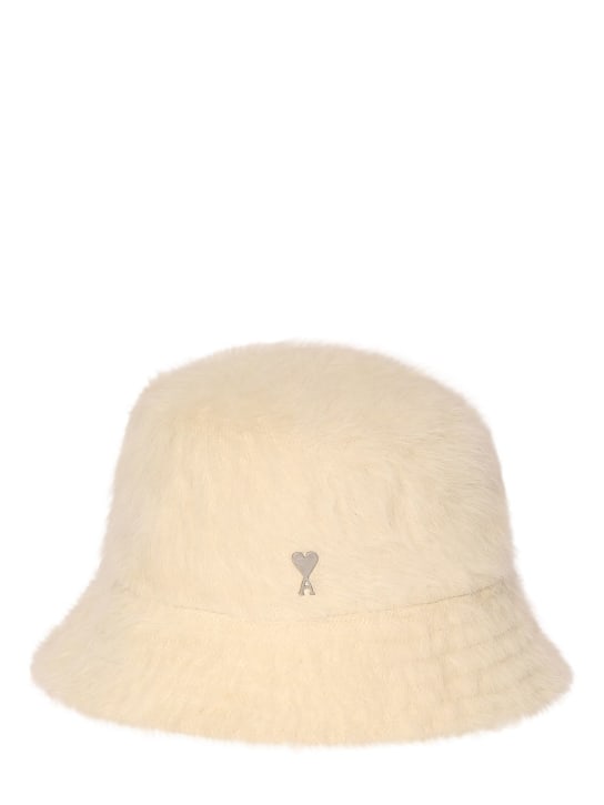 AMI Paris: Fluffy wool & acrylic bucket hat - Ivory - women_0 | Luisa Via Roma