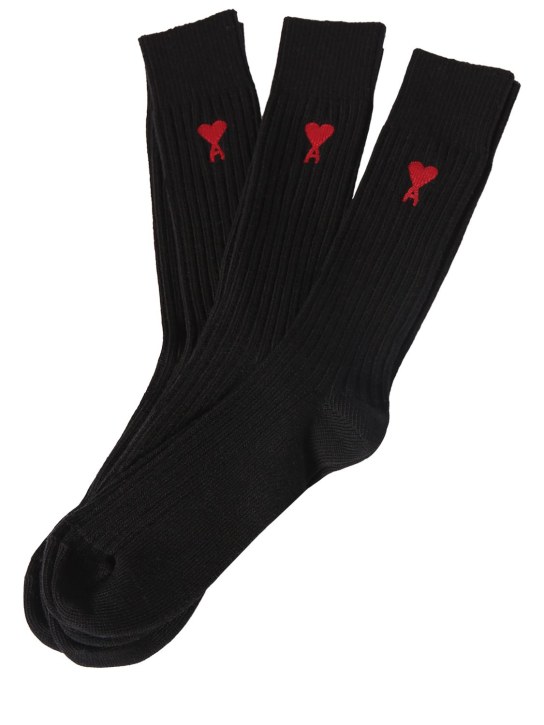 AMI Paris: Set de 3 pares de calcetines de algodón - Negro - women_0 | Luisa Via Roma