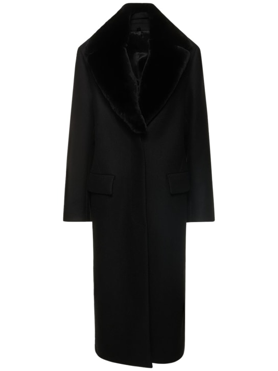 Toteme: Wool blend long coat w/shearling collar - Dark Grey - women_0 | Luisa Via Roma