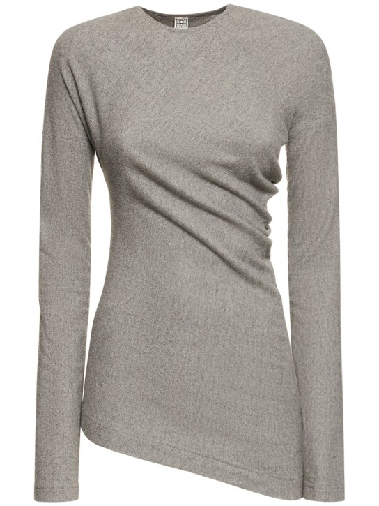 Toteme: Twisted flannel wool blend top - Light Grey - women_0 | Luisa Via Roma