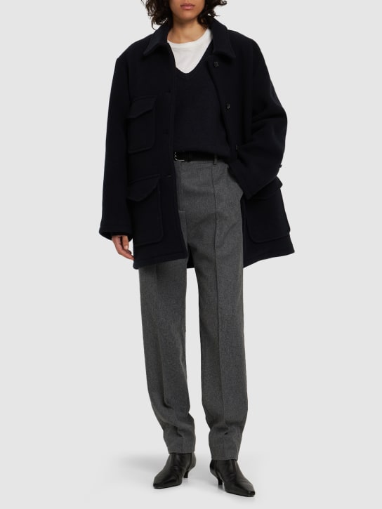 Toteme: Pleated tailored wool blend pants - Grey - women_1 | Luisa Via Roma