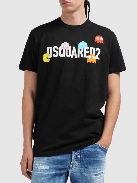 Dsquared2: T-shirt Pac-Man in cotone con logo - Nero - men_1 | Luisa Via Roma